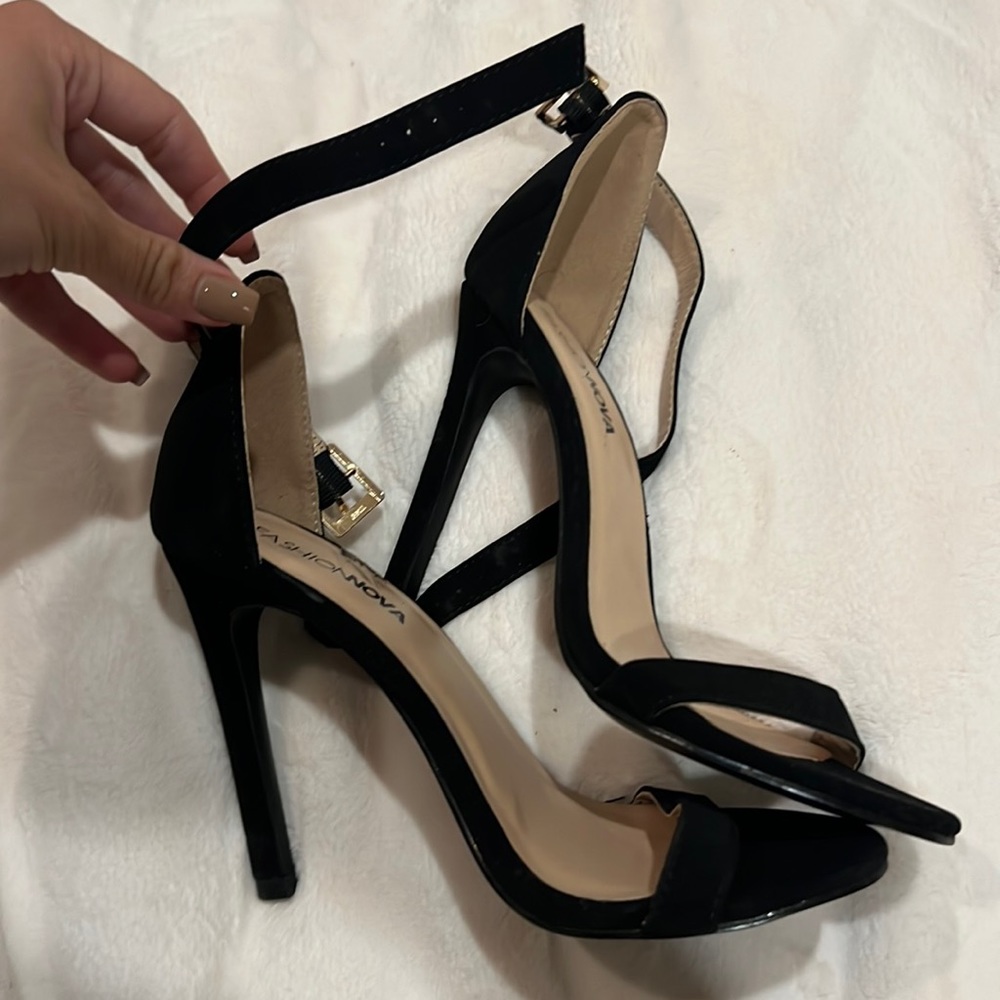 Black suede heels